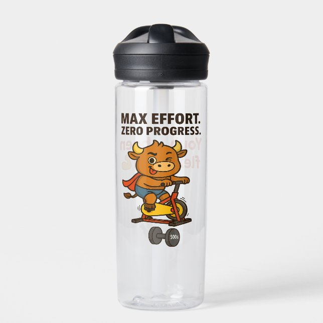 Bullio Max Effort. Zero Progress. Funny Gym Design Water Bottle (Front)