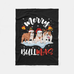 Bullmas Fun Santa Reindeer Elf Bulldog Christmas Fleece Blanket