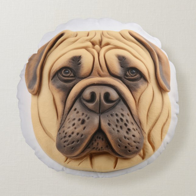 Bullmastiff 3D Inspired Round Cushion (Front)