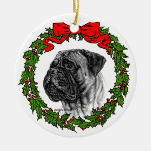 Bullmastiff Art by Glenda S. Harlan Ceramic Tree Decoration