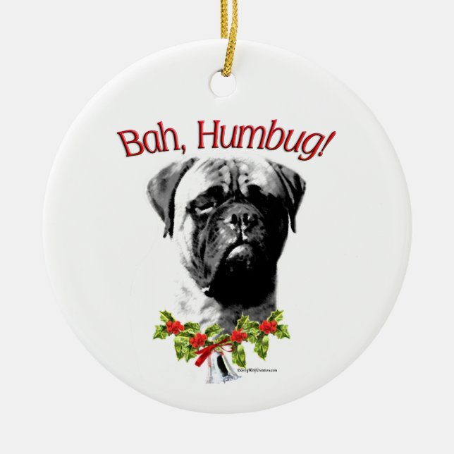 Bullmastiff Bah Humbug  Ceramic Tree Decoration (Front)