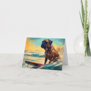Bullmastiff Beach Surfing Painting Card