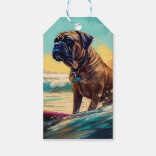 Bullmastiff Beach Surfing Painting Gift Tags