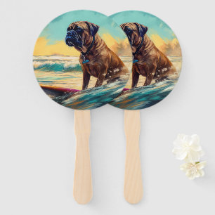Bullmastiff Beach Surfing Painting Hand Fan