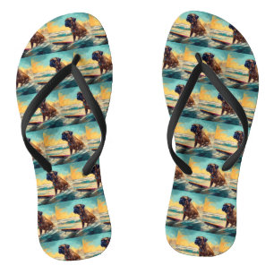 Bullmastiff Beach Surfing Painting Jandals
