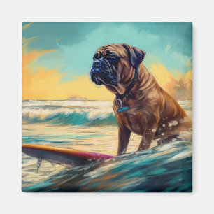 Bullmastiff Beach Surfing Painting  Magnet