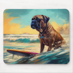 Bullmastiff Beach Surfing Painting Mouse Pad