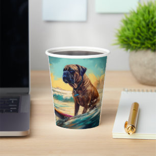 Bullmastiff Beach Surfing Painting Paper Cups