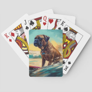 Bullmastiff Beach Surfing Painting Playing Cards