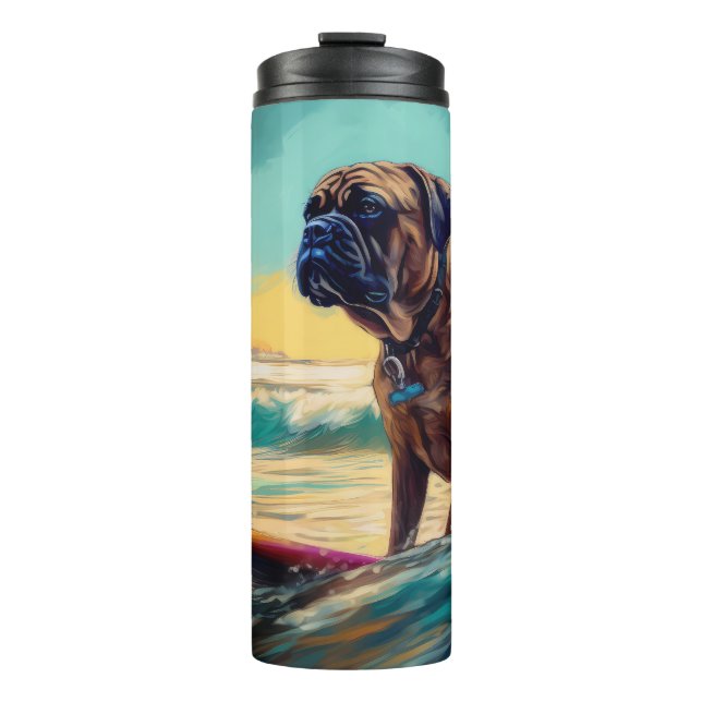 Bullmastiff Beach Surfing Painting  Thermal Tumbler (Front)