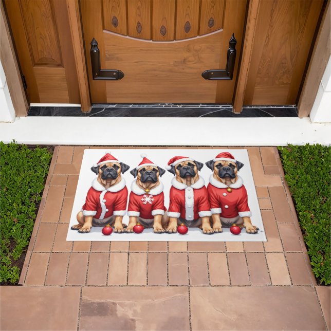 Bullmastiff Christmas Dress Santa Hat Doormat (Outdoor)