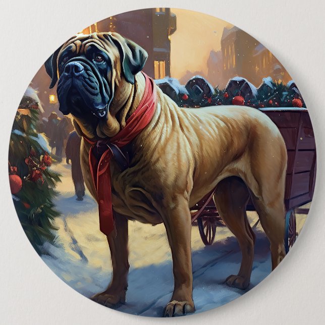 Bullmastiff Christmas Festive Season  6 Cm Round Badge (Front)