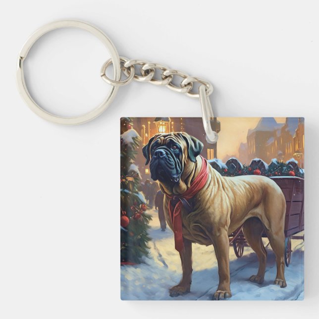 Bullmastiff Christmas Festive Season  Key Ring (Front)