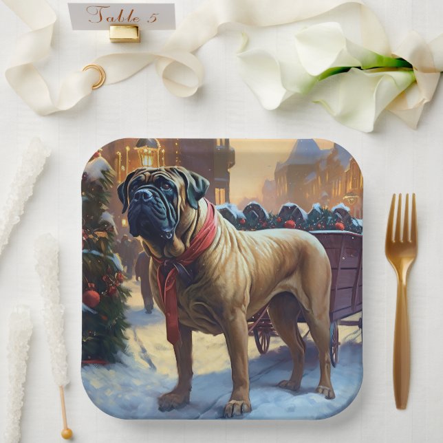Bullmastiff Christmas Festive Season  Paper Plate (Wedding)