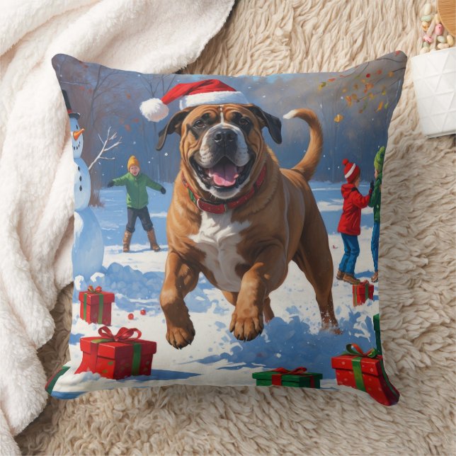 Bullmastiff Christmas Festive Snow Scene  Cushion (Blanket)