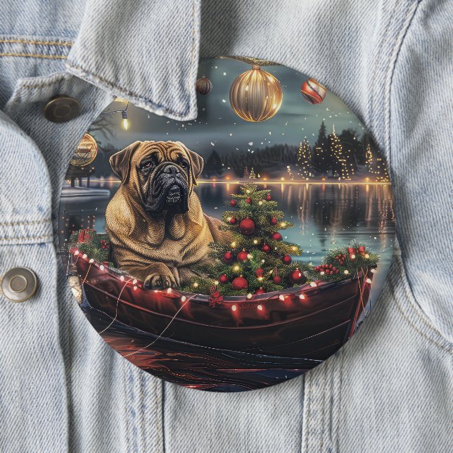 Bullmastiff Christmas Festive Voyage 6 Cm Round Badge (In Situ)
