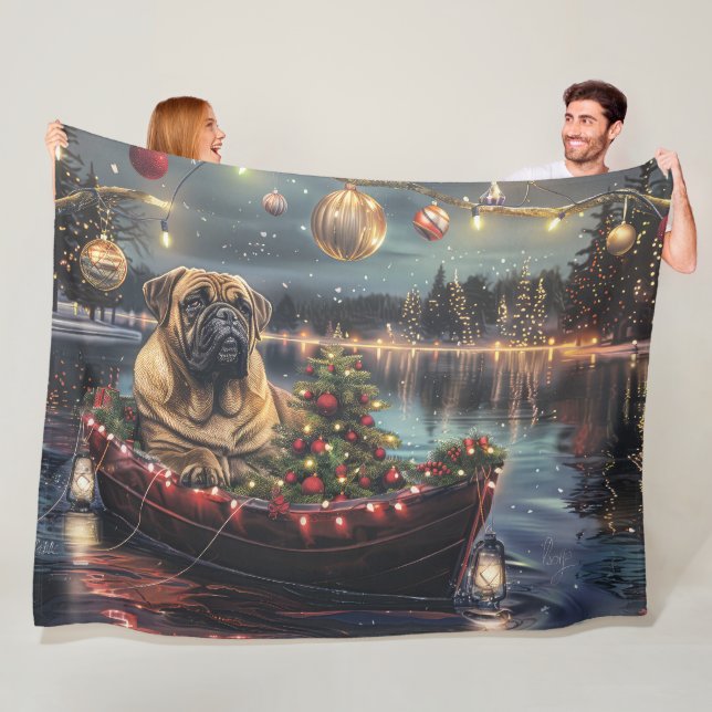 Bullmastiff Christmas Festive Voyage Fleece Blanket (In Situ)
