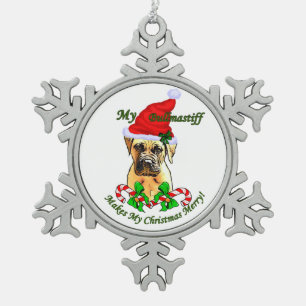 Bullmastiff Christmas Merry Snowflake Pewter Christmas Ornament