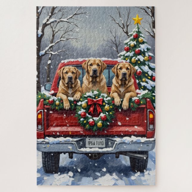 Bullmastiff Christmas Red Truck Holiday Jigsaw Puzzle (Vertical)