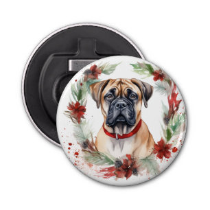 Bullmastiff Christmas Wreath Festive Pup  Bottle Opener