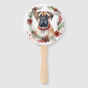 Bullmastiff Christmas Wreath Festive Pup Hand Fan