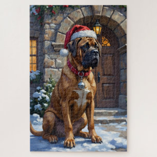 Bullmastiff Dog Guardian of Christmas Manor Art Jigsaw Puzzle