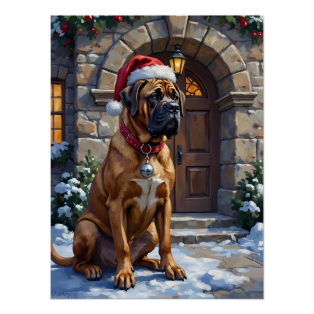 Bullmastiff Dog Guardian of Christmas Manor Art Poster (Front)