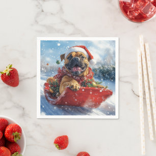 Bullmastiff Dog in Sledge Let it Snow Christmas Napkin