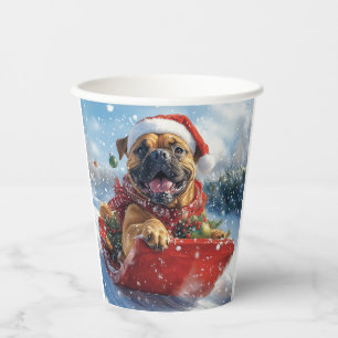 Bullmastiff Dog in Sledge Let it Snow Christmas Paper Cups