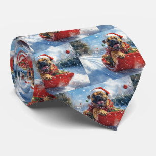 Bullmastiff Dog in Sledge Let it Snow Christmas Tie