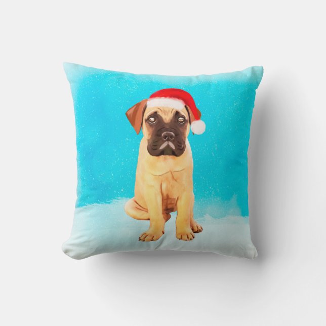 Bullmastiff Dog In Snow Christmas Holiday Cushion (Front)