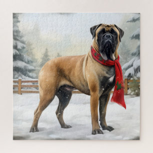Bullmastiff Dog in Snow Christmas Jigsaw Puzzle