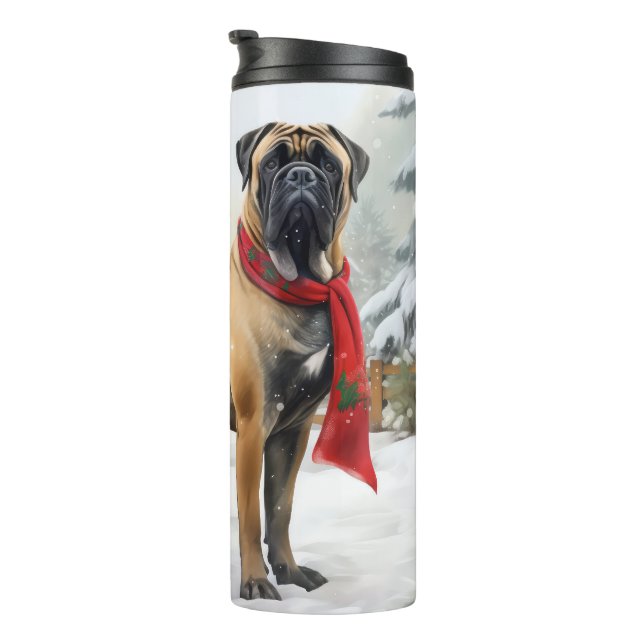 Bullmastiff Dog in Snow Christmas Thermal Tumbler (Rotated Right)