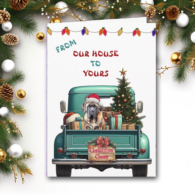 Bullmastiff Dog Retro Farm Truck Christmas Card (Creator Uploaded)