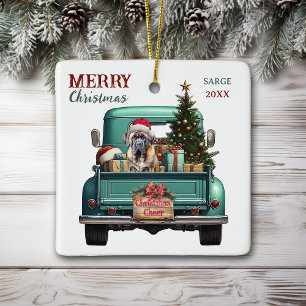 Bullmastiff Dog Retro Truck Christmas Ceramic Ornament