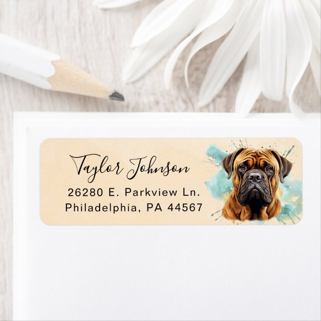 Bullmastiff Dog Return Address Label (Insitu)