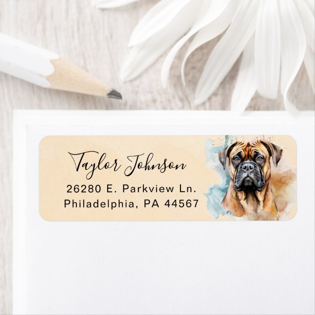 Bullmastiff Dog Return Address Label (Insitu)