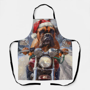 Bullmastiff Dog Riding Motorcycle Christmas Apron