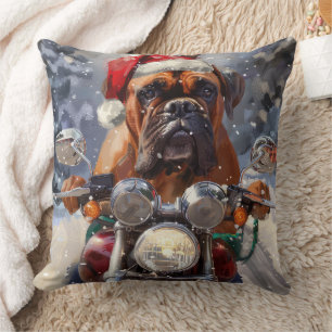 Bullmastiff Dog Riding Motorcycle Christmas  Cushion