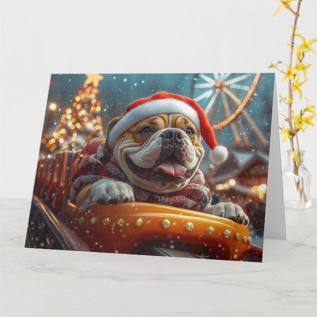Bullmastiff Dog Roller Coaster Christmas  Card (Yellow Flower)