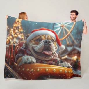 Bullmastiff Dog Roller Coaster Christmas  Fleece Blanket