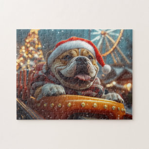 Bullmastiff Dog Roller Coaster Christmas Jigsaw Puzzle