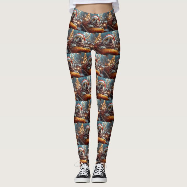 Bullmastiff Dog Roller Coaster Christmas  Leggings (Front)