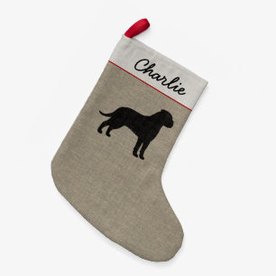 Bullmastiff Dog Silhouette Faux Linen Holiday Small Christmas Stocking