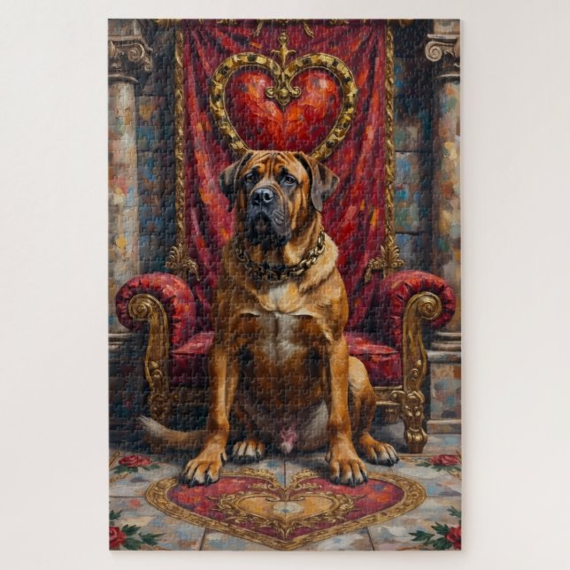 Bullmastiff Dog Valentine's Day Royal Heart Crest Jigsaw Puzzle (Vertical)