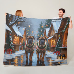 Bullmastiff Dogs Christmas Snow Holiday  Fleece Blanket