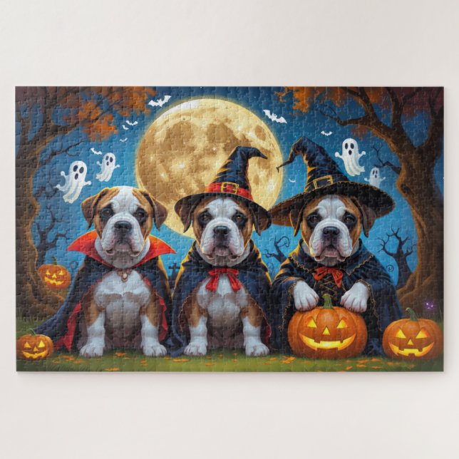 Bullmastiff Dogs Pumpkin Halloween Funny Jigsaw Puzzle (Horizontal)