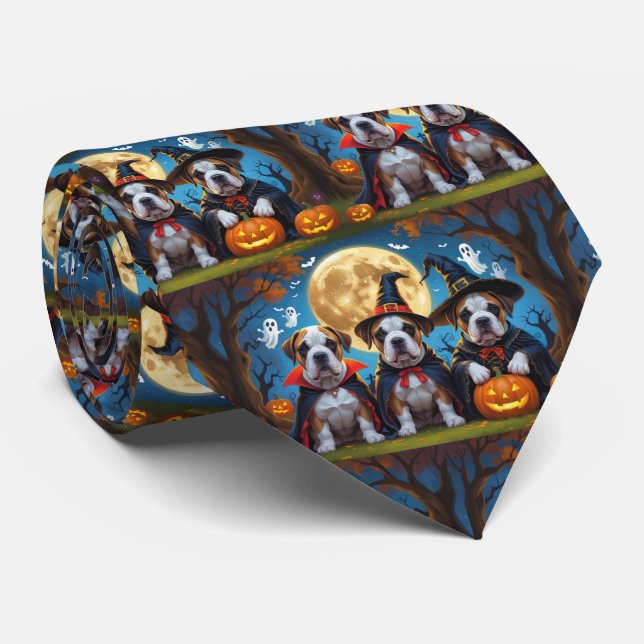 Bullmastiff Dogs Pumpkin Halloween Funny Tie (Rolled)