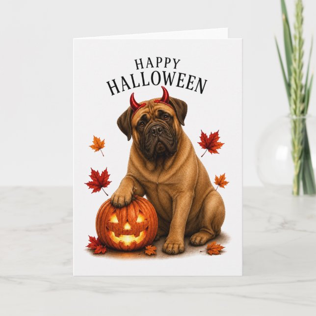 Bullmastiff Halloween Devil Dog Card (Front)