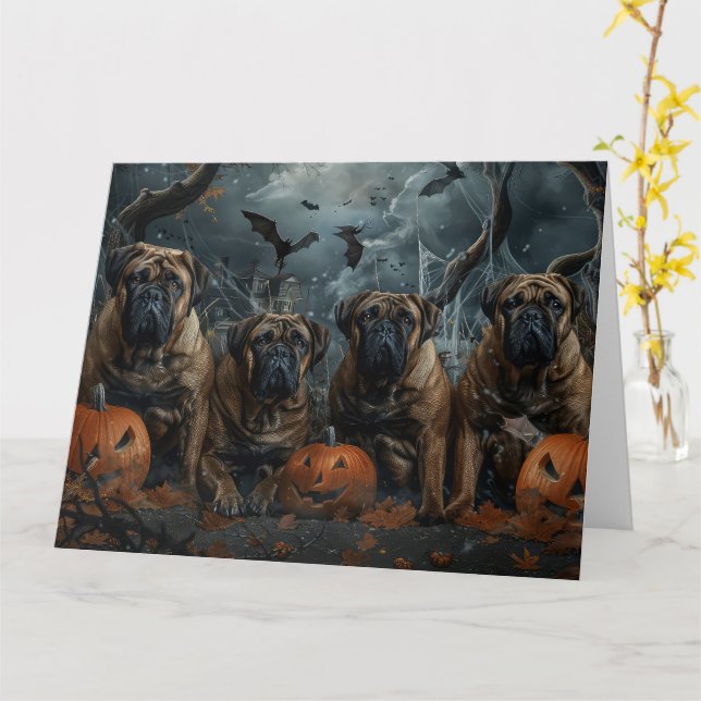 Bullmastiff Halloween Night Doggy Delight Card (Yellow Flower)